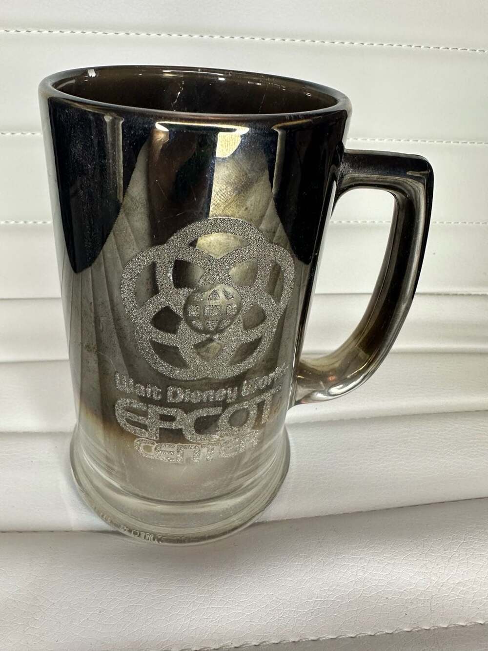 Vintage Walt Disney World EPCOT Center Smoked Glass Metallic Beer Stein